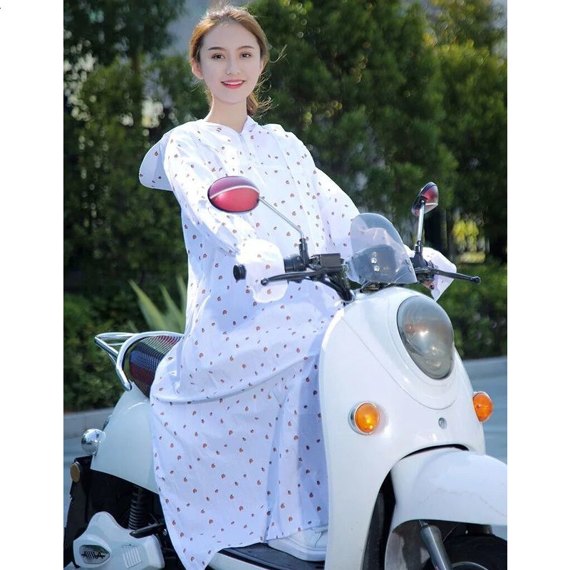 骑车防晒衣女夏季中长款全身防晒纯棉加长防紫外线摩托车遮阳披肩 小橘子（118全棉马尾洞）