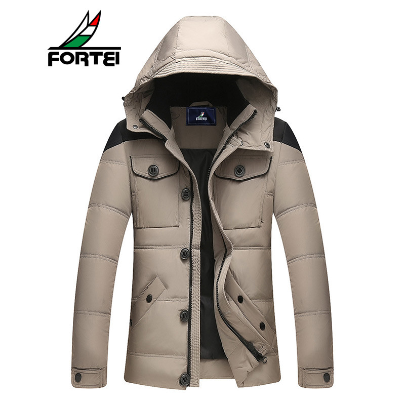 FORTEI富铤 反季特卖 羽绒服男士时尚冬季休闲连帽新款外套 190 卡其色