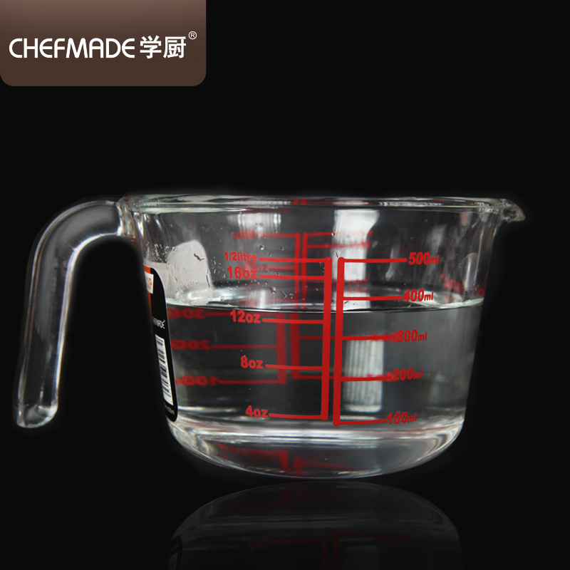 学厨 500ml透明高硼硅玻璃量杯 带刻度加厚测量杯 带手柄家用计量杯子 耐高温 烘焙工具 WK9218