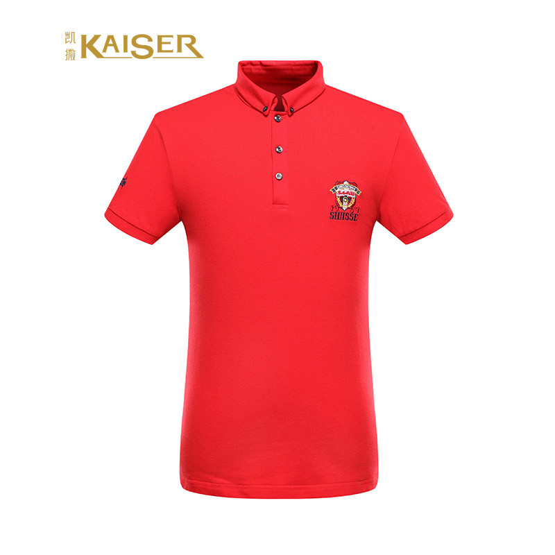 凯撒(KAISER) POLO衫男士时尚休闲经典翻领棉质微弹夏季短袖T 52(180/XL) 红色