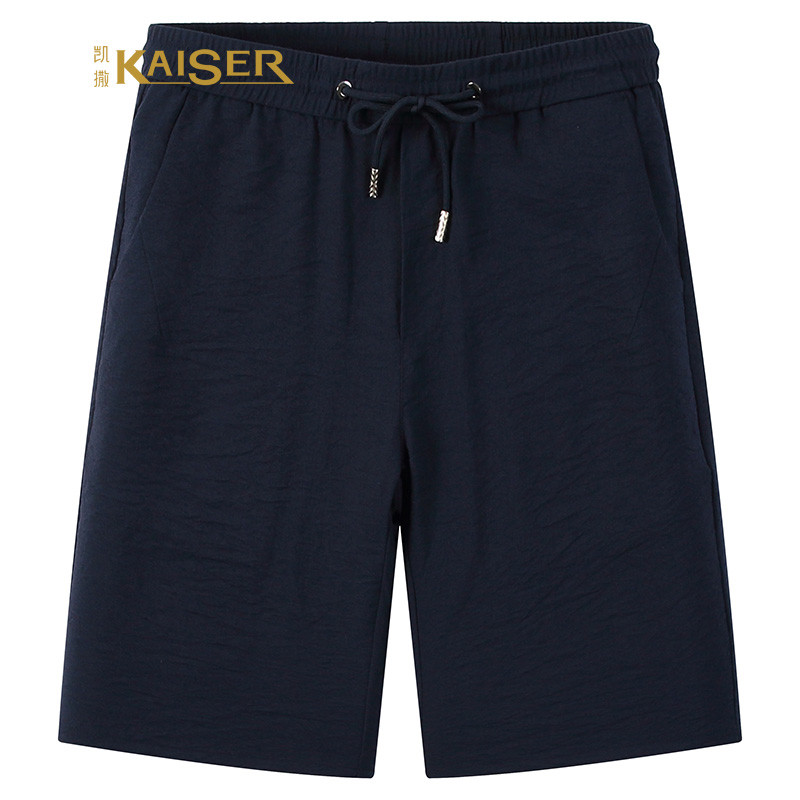 凯撒(KAISER) 中裤男士微皱个性时尚舒适系带松紧休闲裤 34(2尺7) 藏青色