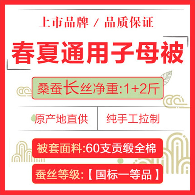钱皇100%桑蚕丝被 夏凉被双人被子被芯 金玉满堂 150*200cm（适合1.2M床以及单人使用） 子母/蚕丝净重1+2斤