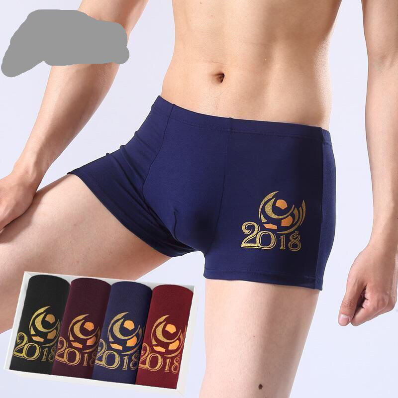【4条装】男士平角透气舒适中青年四角加大码性感内裤 XL（100-120斤） 4条装：世界杯