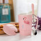 艺锦蓝 韩版卡通可爱粉色少女心陶瓷马克杯带盖勺学生水杯家用早餐咖啡杯 一只半鸟
