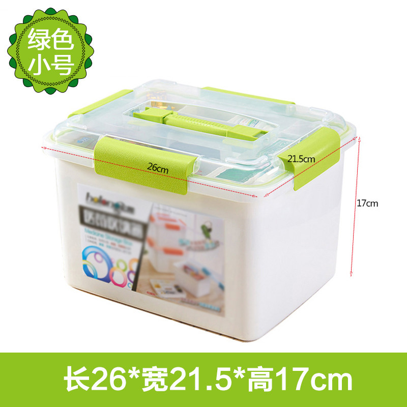 塑料药盒收纳箱双层分格手提式药箱家庭用品儿童宝宝感冒药急救箱_4 绿色（小号）