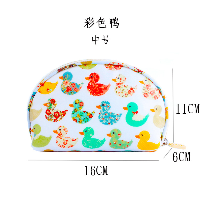 迷你化妆包创意小清新印花防水便携式手拿包护肤品收纳袋旅行洗漱包_1 中号彩色鸭