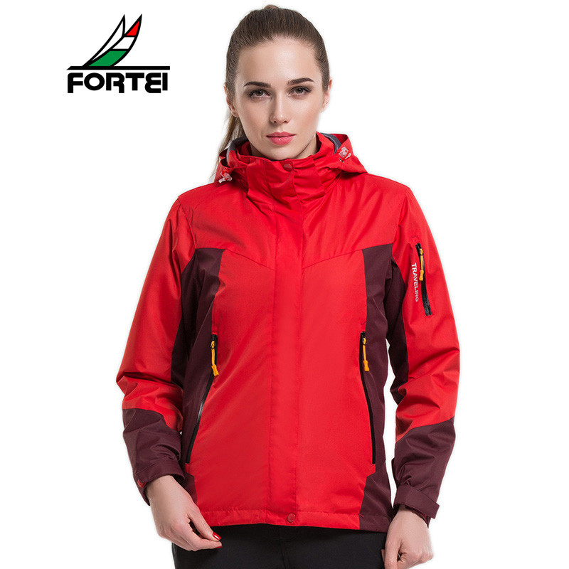 FORTEI富铤 情侣款冲锋衣时尚保暖防水一衣三穿外套 M(170/88A) 中国红（女）