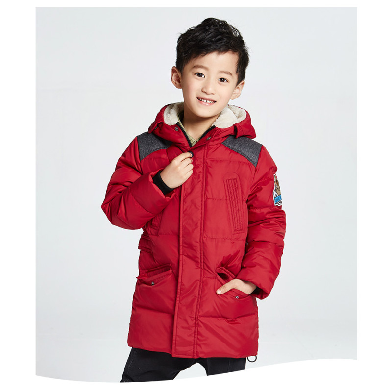千仞岗2018秋冬新品童装羽绒服短款仿羊羔毛连帽男童套装-219869 130cm 107优雅红