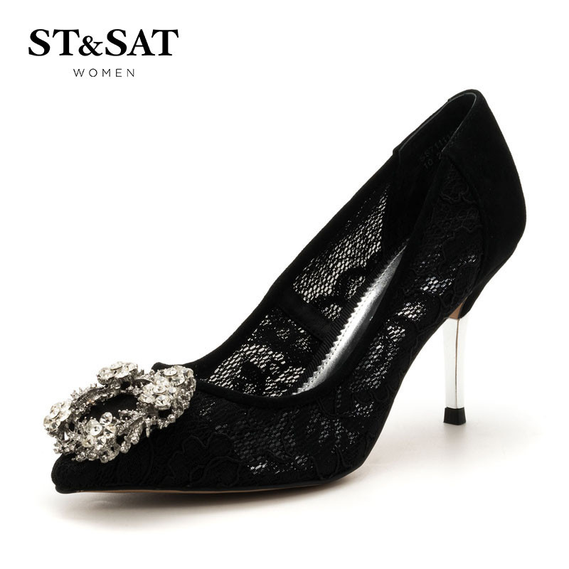 St&Sat/星期六单鞋女商场同款尖头细高跟女鞋SS71111206 37 黑色