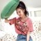 韩都衣舍2018夏装新款女装韩版宽松刺绣圆领学生短袖T恤DL10692喆 XS 粉色