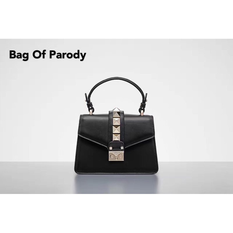 必欧品Bagofparody时尚小方包铆钉小方包锁扣手提单肩斜挎包 黑色