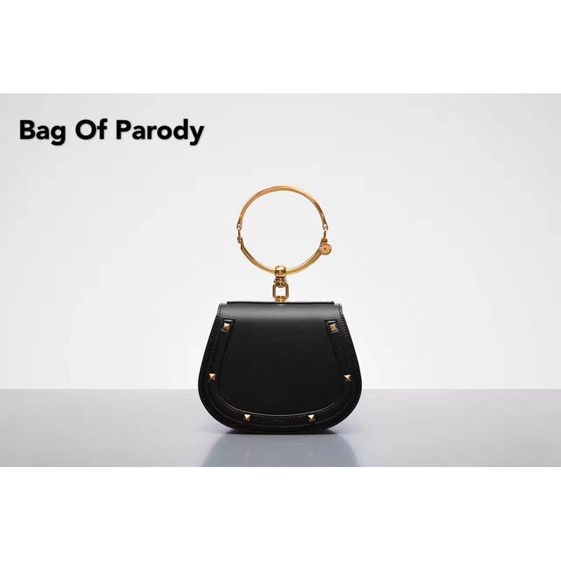 必欧品Bagofparody女圆环包小包手提包2018新款斜挎包马鞍包 黑色