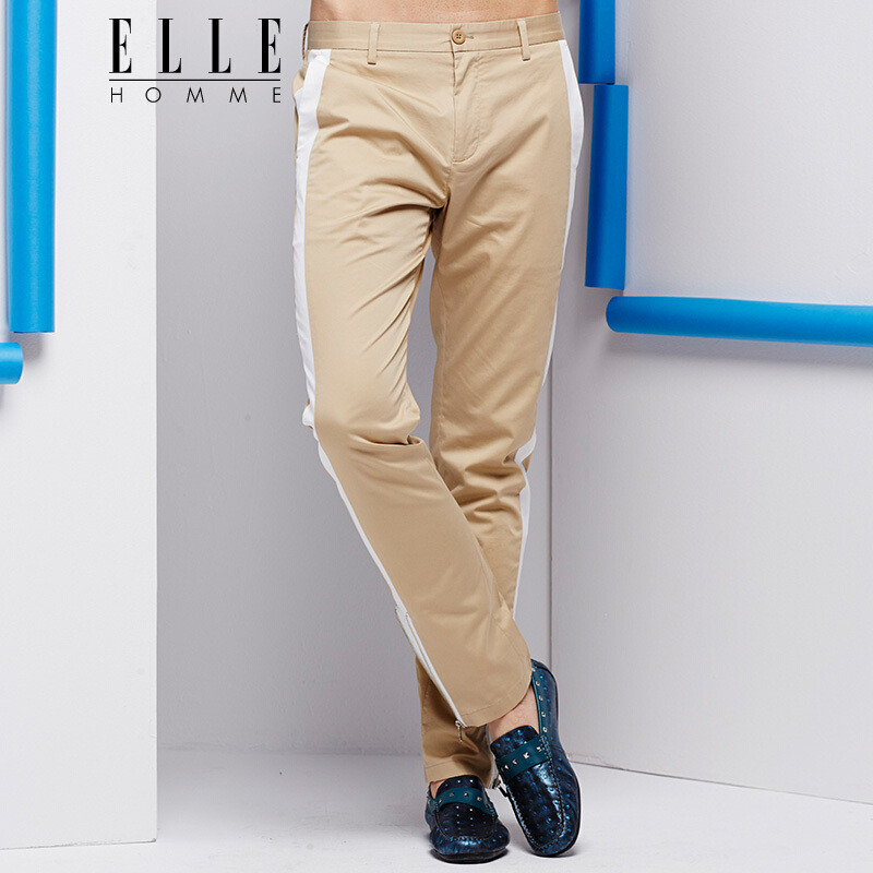 ELLEHOMME男装男士休闲裤春秋新款拼接修身百搭时尚潮流休闲裤 29 卡其色