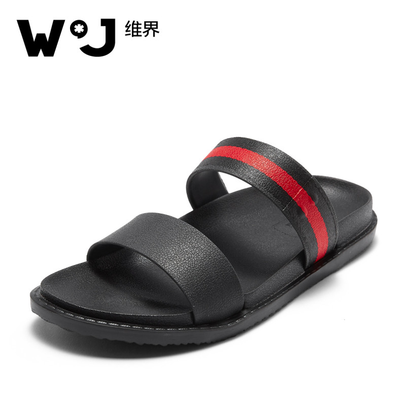 维界夏季新款韩版时尚休闲凉拖鞋防滑透气舒适室外百搭一字拖男鞋_arB88 黑色 43