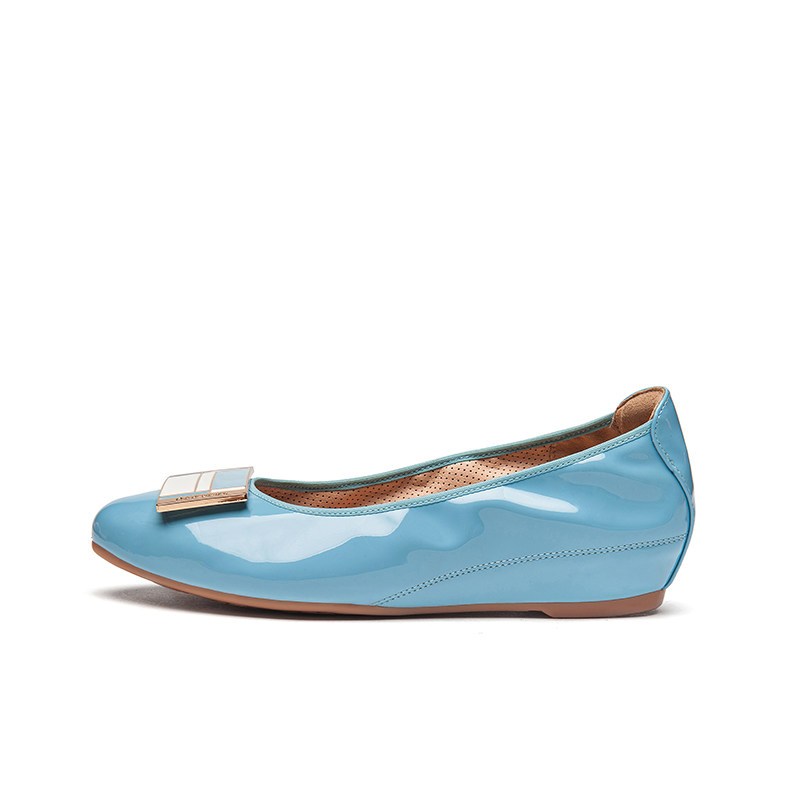 Quicheshoes/蛋卷鞋女2018新款浅口圆头软底平底妈妈豆豆瓢鞋女夏 浅蓝 35