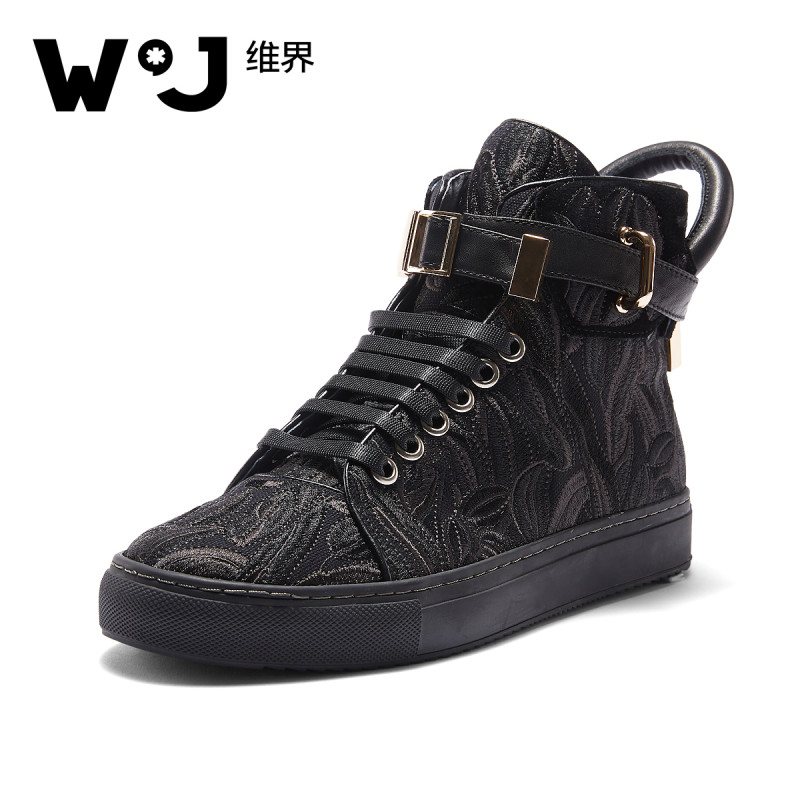 维界男鞋潮流韩版新款高帮鞋复古个性青年时尚百搭休闲高帮板鞋男 黑色（现货） 44