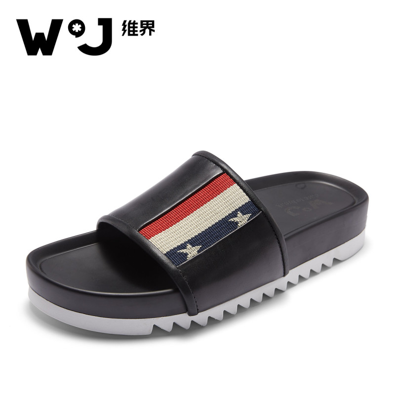 维界夏季潮流版式一字拖鞋青春时尚家用户外两用简约男鞋时尚个性 黑色 43