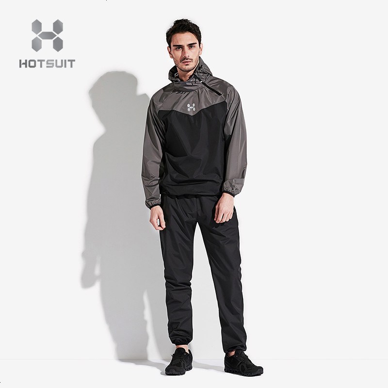 美国HOTSUIT后秀发汗系列明星同款男士运动服套装舒适健身暴汗服塑形发汗跑步运动装 XL 深灰