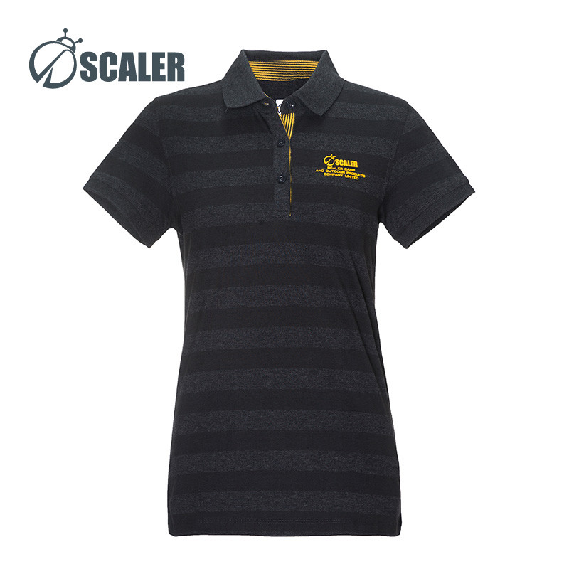 折/SCALER思凯乐户外春夏纯棉POLO衫撞色条纹精梳棉短袖T恤 L 深灰