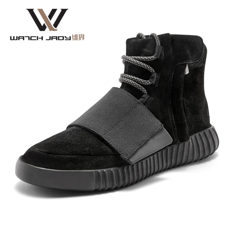 维界男士马丁靴韩版英伦风潮流高帮男鞋休闲鞋真皮短靴子皮靴春季 反绒纯黑 43