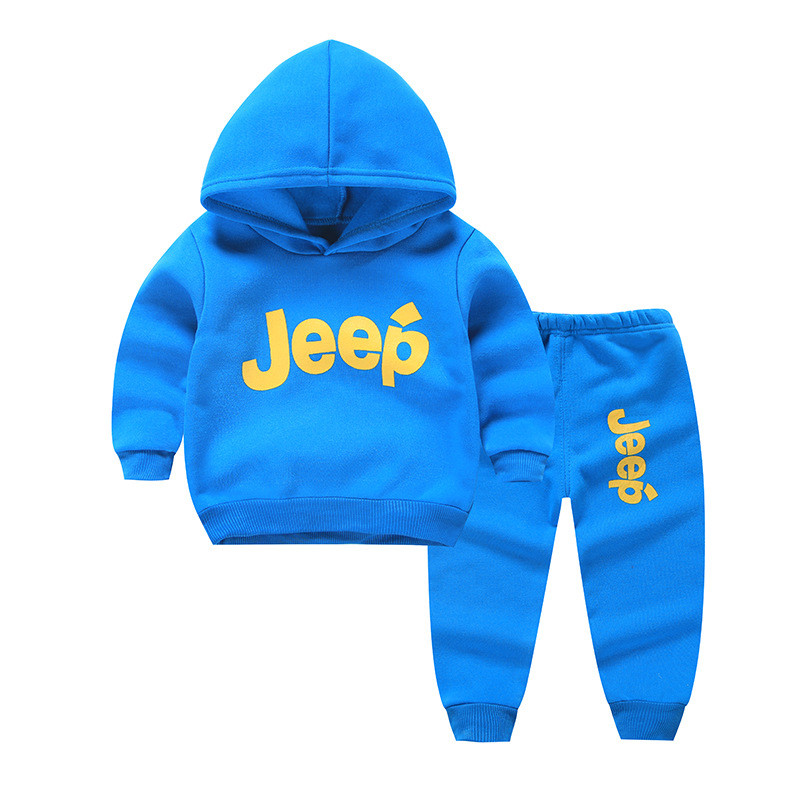 2018一件代儿童秋冬季保暖卫衣套装中小童1-6岁加绒冬装 75码建议身高110-120 加绒兰色jeep