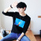古什卡特秋季新款港风男士长袖T恤青年韩版潮流上衣-95%棉5%氨纶_3 3XL 黑色