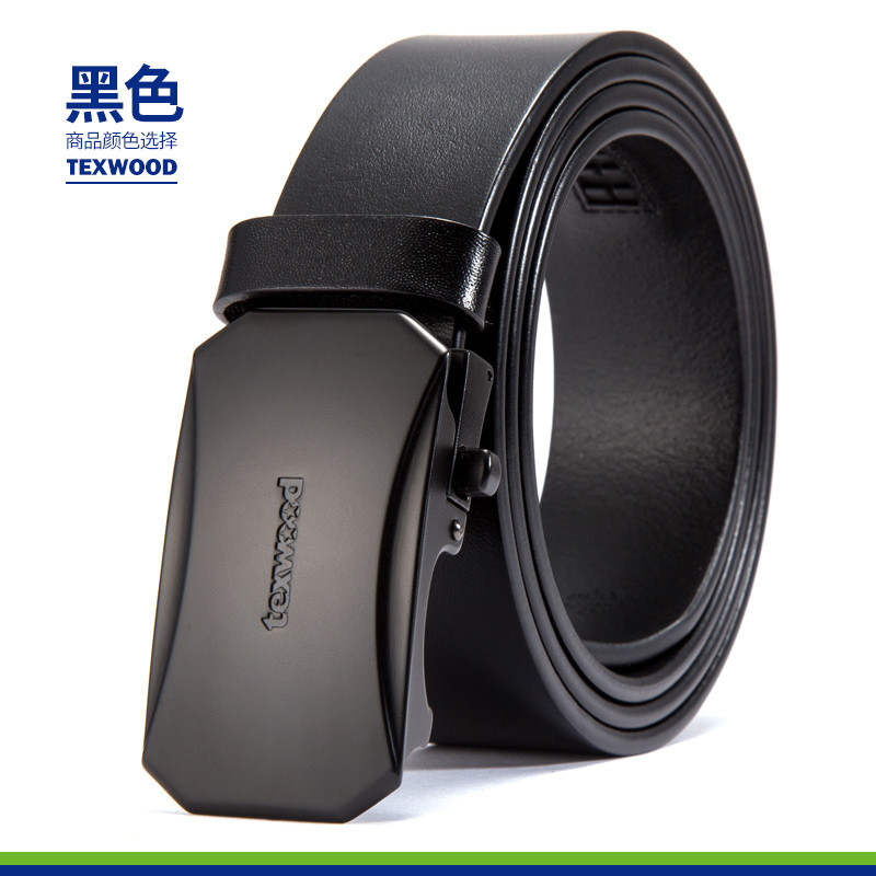 Texwood皮带男真皮自动扣简约男士头层牛皮腰带商务休闲青年百搭 115cm 枪色扣-咖啡色带