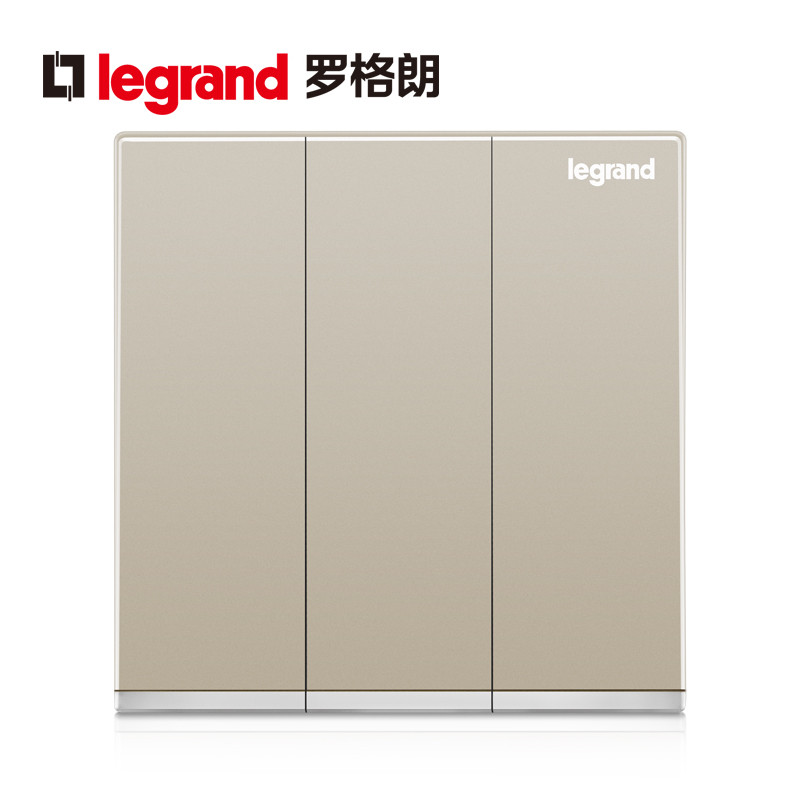 罗格朗(Legrand)开关插座面板逸景金色5五孔二三插多孔86型墙壁家用暗装电源插座 三开单控带LED 逸景米兰金
