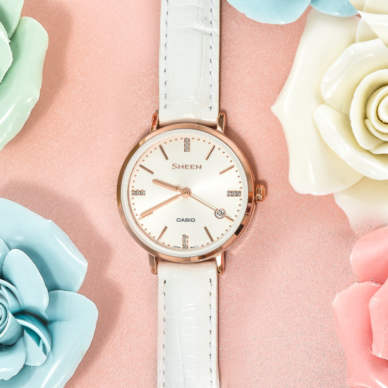 Casio/卡西欧女士手表SHEEN时尚潮流防水女表正品石英表SHE-4528 SHE-4548G-2A人造蓝宝石+渐变表盘