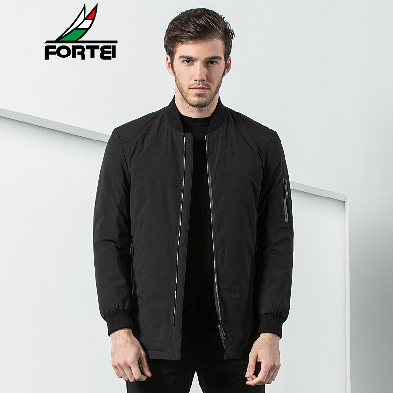 FORTEI富铤羽绒服男士90%白鸭绒无辑线保暖外套 黑色 175