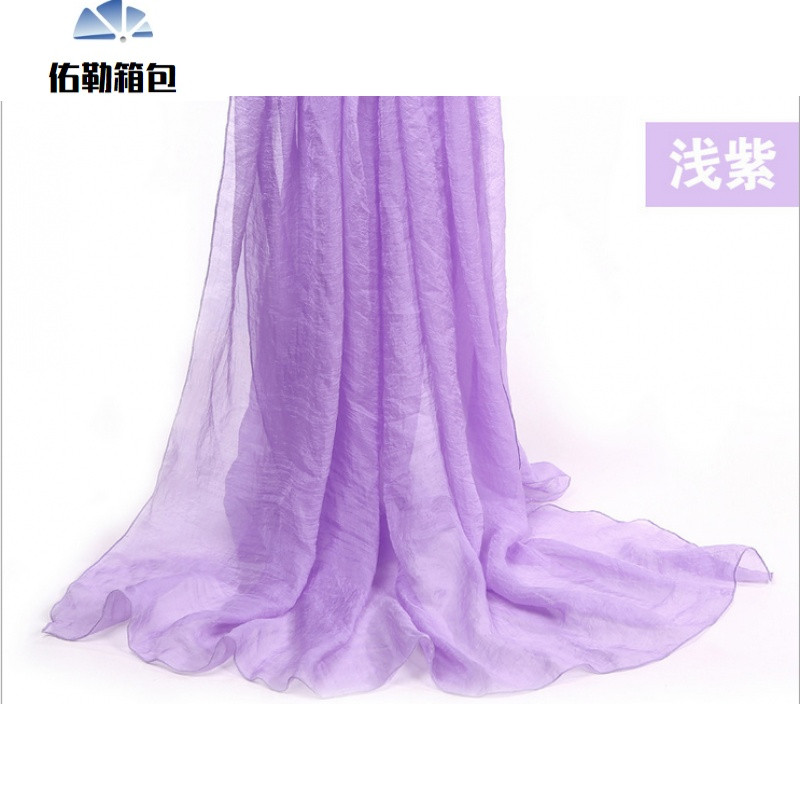 韩版夏季丝巾披肩薄款白色沙巾围巾女长款雪纺wd 浅紫色
