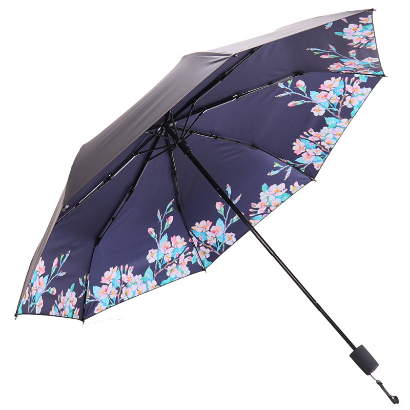 天堂伞 全遮光黑胶转印三折小黑伞晴雨伞太阳伞 L30608DLCJ 万物有灵藏青