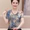 妈妈装夏装短袖T恤中年妇女40-50岁V领碎花小衫中老年上衣薄 XL适合125-135斤 紫色6623
