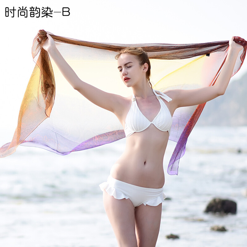 海边丝巾女春夏季长款防晒沙滩巾披肩围纱巾薄_3 时尚韵染-B【花纹气质】