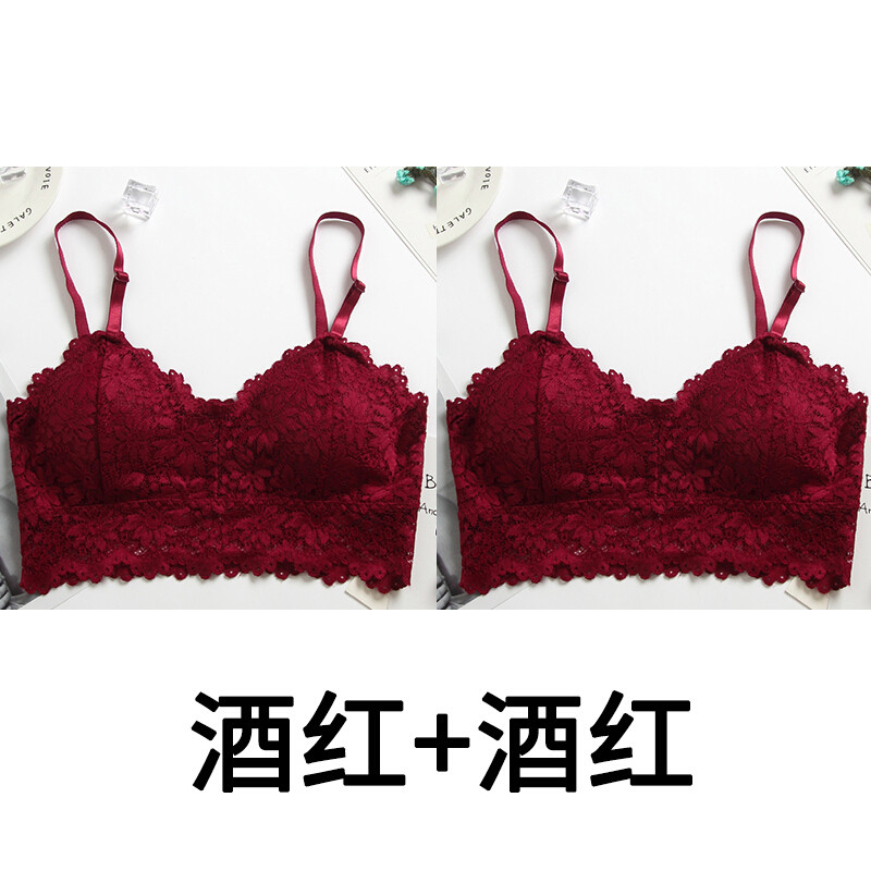 蕾丝美背性感裹胸抹胸打底防走光带胸垫带短款聚拢学生少女内衣白色+白色均码 默认尺寸 酒红+酒红