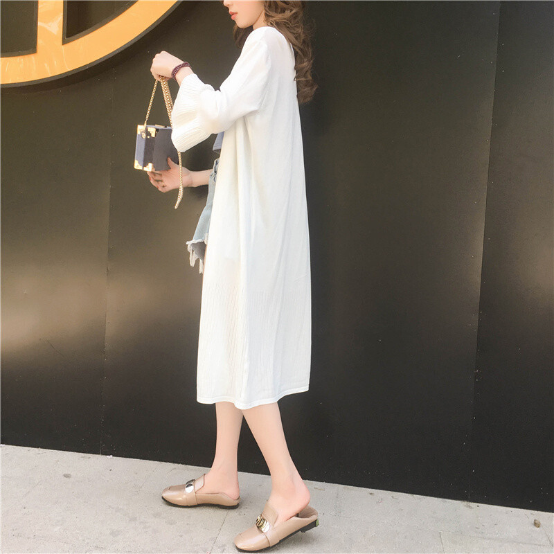 防晒针织开衫女中长款2018夏装新款韩版宽松冰丝空衫披肩外套潮白色均码-品质 白色