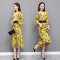 大码女装连衣裙单件2018年秋季新款套头适中中长款修身七分 XL 黄色