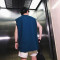 时尚夏天宽松运动衫男士学生汗背心无袖T恤数字贴标打底衫 XL 蓝色