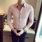衬衫男2018春装英伦硬汉绅士男款长袖衬衫休闲纯色衬衣双层领上衣_1 M 粉红色