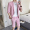 夏款社会精神小伙七分袖西服套装青年型师修身短款小西装套装潮_2_9 3XL 粉红色