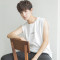 2018年轻夏季潮牌韩国修身型无袖运动男学生T恤坎肩马甲背心青年 2XL 白色