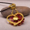 梦克拉 鲜花玫瑰烤漆吊坠 爱心玫瑰花吊坠红色玫瑰花项链花朵吊坠女饰品 红色