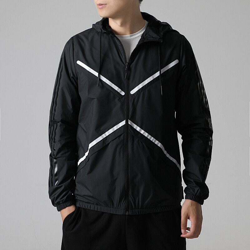 Adidas阿迪达斯NEO男装 2018秋季新款运动休闲防风衣舒适透气连帽夹克外套DM4328 M DM4328