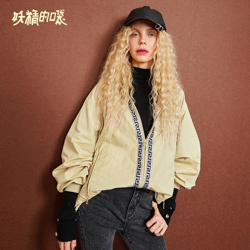 妖精的口袋Y宽松长袖中长款上衣通勤秋装2018新款chic早秋外套女J_2 S 奶茶色