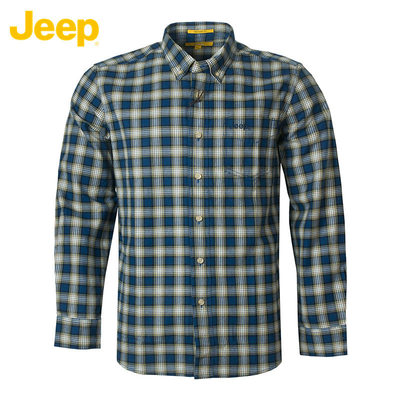 JEEP/吉普男士商务休闲合身版格子长袖衬衫 JW15WH036 40 深蓝色J7