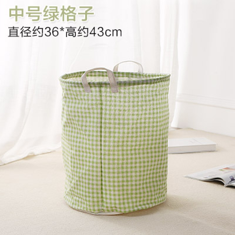 家用布艺脏衣篮可折叠脏衣服收纳筐浴室防水衣物玩具收纳篮洗衣篮_14 中号绿格子220g