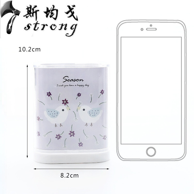 亚克力方形diy笔筒创意时尚韩版小清新学生办公桌面收纳盒IFYOU-向右前行 四季物语-小鸟