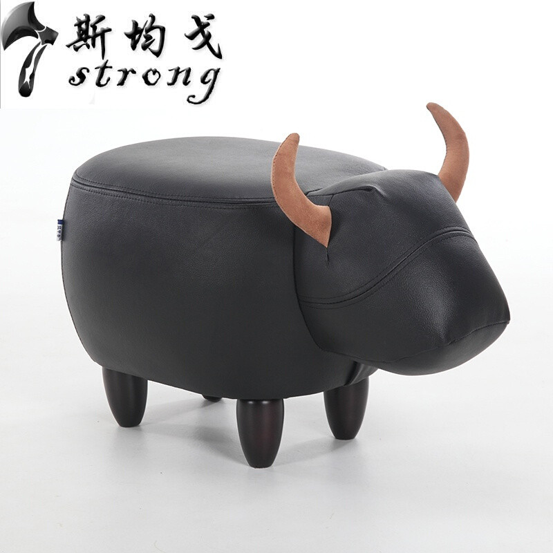 创意换鞋凳沙凳创意设计鞋凳牛墩子储物矮凳卡通凳收纳脚凳拆洗奶牛可拆洗_4 黑色pu小黑牛