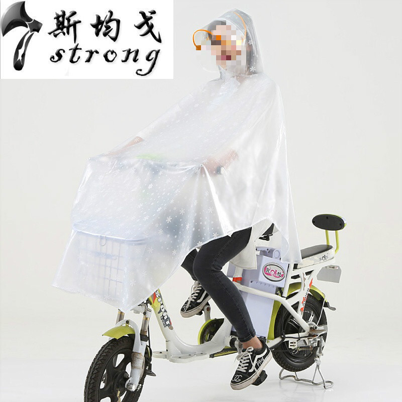 时尚透明雨衣电动车单人女士摩托车雨衣自行车加大加厚雨披_1 【双帽檐电动自行车】雪花白