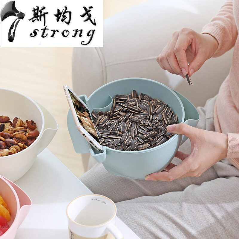 双层瓜子盘客厅塑料干果盘懒人追剧吃瓜子盒家用水果盘桌上垃圾桶_4 1286蓝色